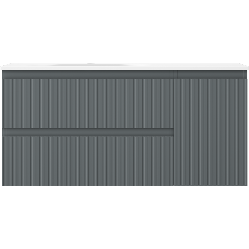 Mexen Rivel armoire de salle de bain 100 cm avec lavabo Vela gauche, 2S, 1D, rainurée, graphite/blanc mat