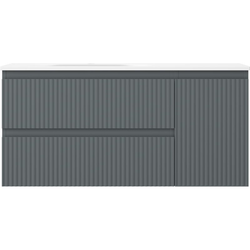 Mexen Rivel bathroom cabinet 100 cm with Vela left sink, 2S, 1D, fluted, graphite/white matte - 91A23-10047-3-BBFFF66-W23L01