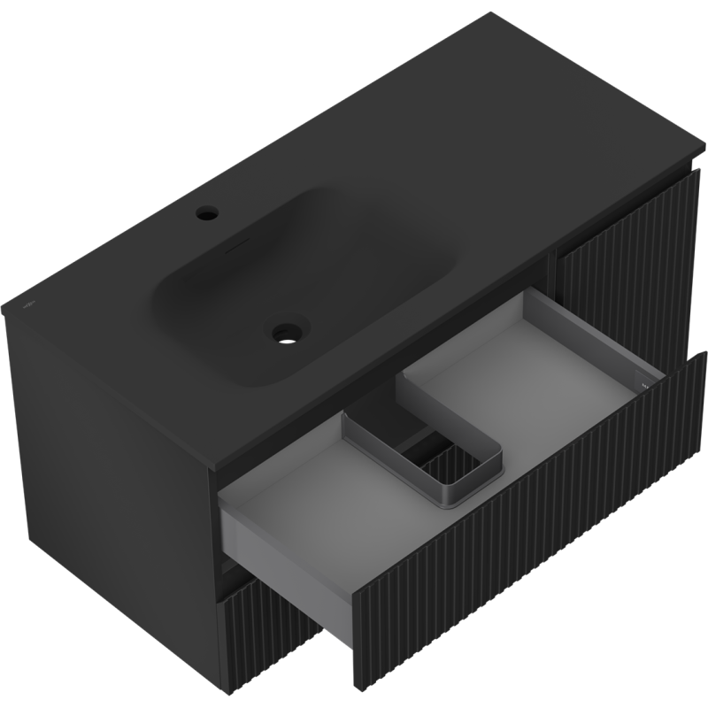 Mexen Rivel mobile da bagno 100 cm con lavabo Vela sinistro, 2S, 1D, scanalato, nero opaco - 91A23-10047-3-BBFFF71-W23L71