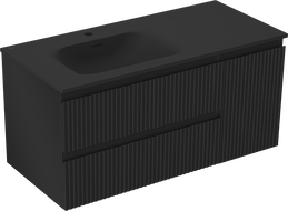 Mexen Rivel gabinete de baño de 100 cm con lavabo Vela izquierdo, 2S, 1D, acanalado, negro mate - 91A23-10047-3-BBFFF71-W23L71