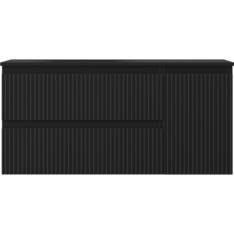 Mexen Rivel bathroom cabinet 100 cm with left Vela sink, 2S, 1D, fluted, black matte - 91A23-10047-3-BBFFF71-W23L71