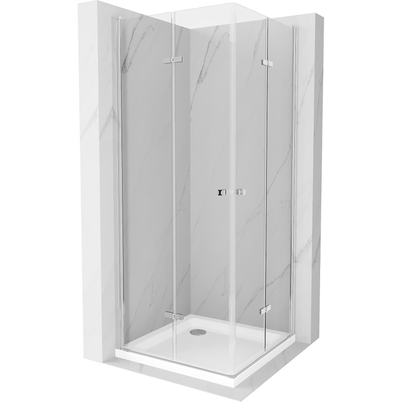 Mexen Lima Duo faltbare Duschkabine 80 x 80 cm, transparent, Chrom + Duschwanne Flat - 856-080-080-01-02-4010