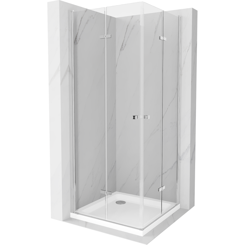 Mexen Lima Duo faltbare Duschkabine 80 x 80 cm, transparent, Chrom + Flat Duschwanne - 856-080-080-01-02-4010