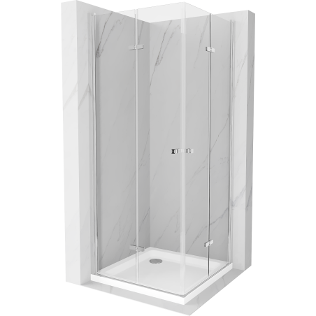 Mexen Lima Duo faltbare Duschkabine 80 x 80 cm, transparent, Chrom + Duschwanne Flat - 856-080-080-01-02-4010