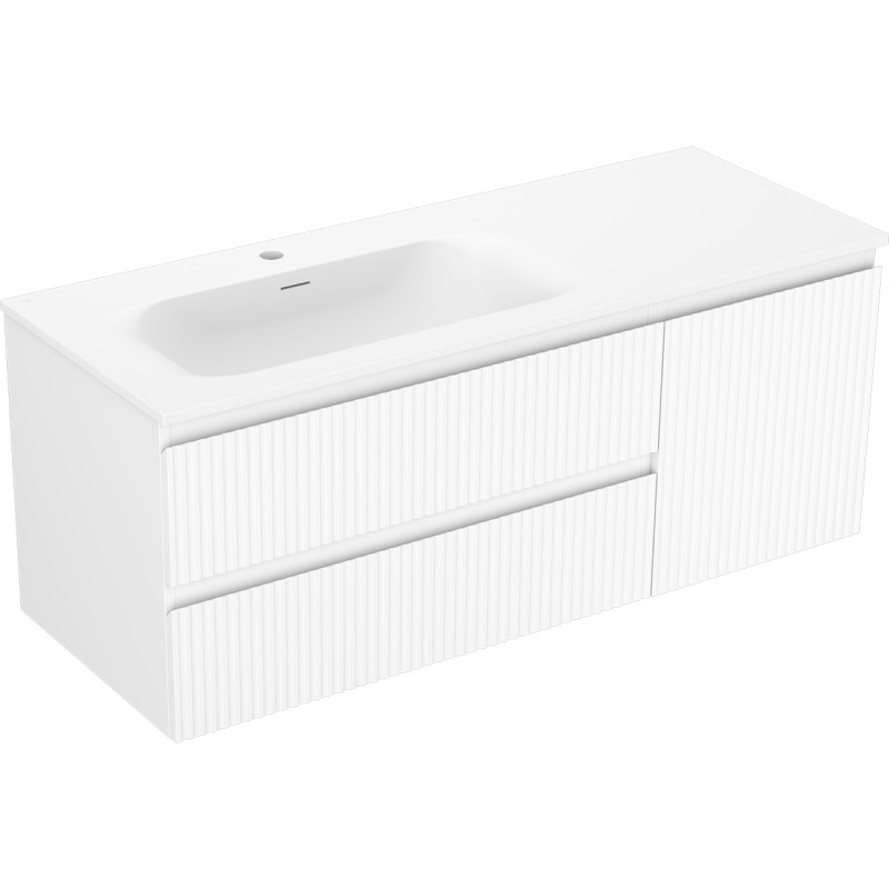 Mexen Rivel Badezimmerschrank 120 cm mit Waschbecken Vela links, 2S, 1T, geriffelt, weiß matt - 91A23-12047-3-BBFFF01-W23L01