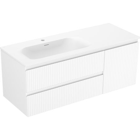 Mexen Rivel bathroom cabinet 120 cm with left Vela sink, 2S, 1D, fluted, white matte - 91A23-12047-3-BBFFF01-W23L01