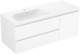 Mexen Rivel 120 cm Badezimmerschrank mit linkem Vela Waschbecken, 2S, 1D, gerillt, weiß matt - 91A23-12047-3-BBFFF01-W23L01
