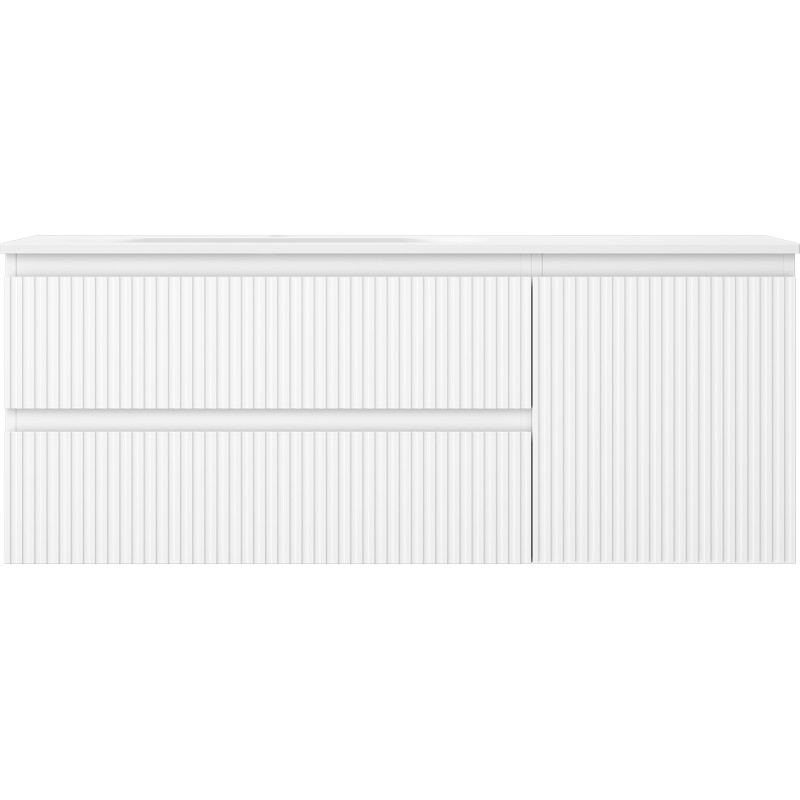 Mexen Rivel badkamerkast 120 cm met wastafel Vela links, 2S, 1D, geribbeld, wit mat - 91A23-12047-3-BBFFF01-W23L01