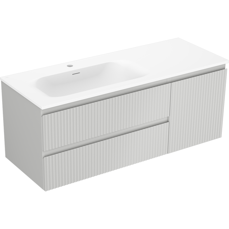 Mexen Rivel mobile da bagno 120 cm con lavabo Vela sinistro, 2S, 1D, scanalato, grigio opaco/bianco opaco