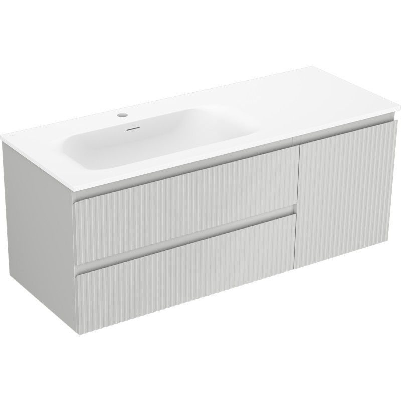 Mexen Rivel szafka łazienkowa 120 cm z umywalką Vela lewą, 2S, 1D, ryflowana, szara mat/biała mat - 91A23-12047-3-BBFFF62-W23L01