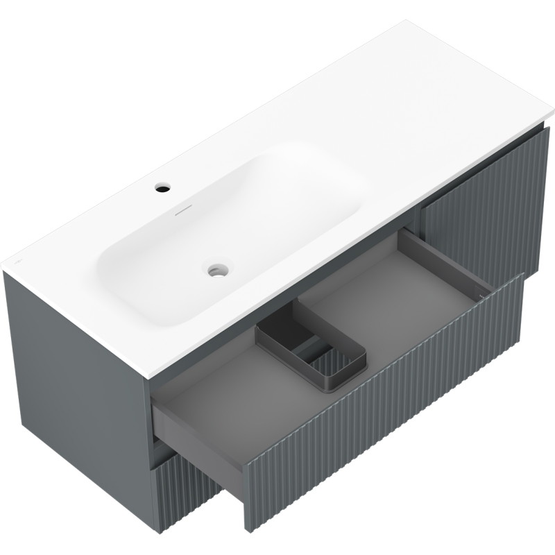 Mexen Rivel badkamerkast 120 cm met wastafel Vela links, 2L, 1D, gegroefd, grafiet/wit mat - 91A23-12047-3-BBFFF66-W23L01