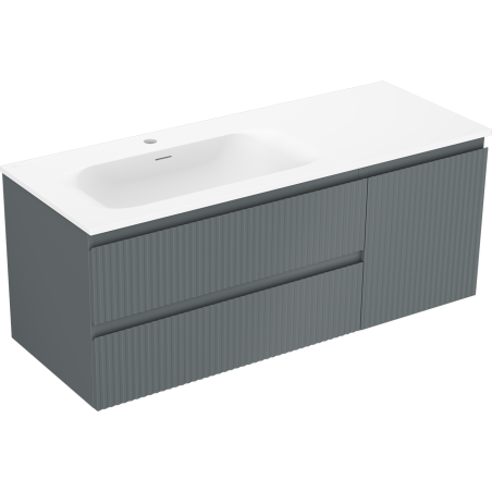 Mexen Rivel armario de baño de 120 cm con lavabo Vela izquierdo, 2 cajones, 1 puerta, acanalado, grafito/blanco mate