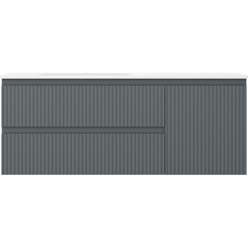 Mexen Rivel badkamerkast 120 cm met wastafel Vela links, 2L, 1D, gegroefd, grafiet/wit mat - 91A23-12047-3-BBFFF66-W23L01