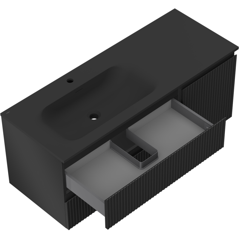 Mexen Rivel meuble de salle de bain 120 cm avec lavabo Vela à gauche, 2S, 1D, rainuré, noir mat - 91A23-12047-3-BBFFF71-W23L71