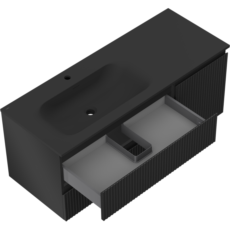 Mexen Rivel mueble de baño 120 cm con lavabo Vela izquierdo, 2S, 1D, acanalado, negro mate - 91A23-12047-3-BBFFF71-W23L71