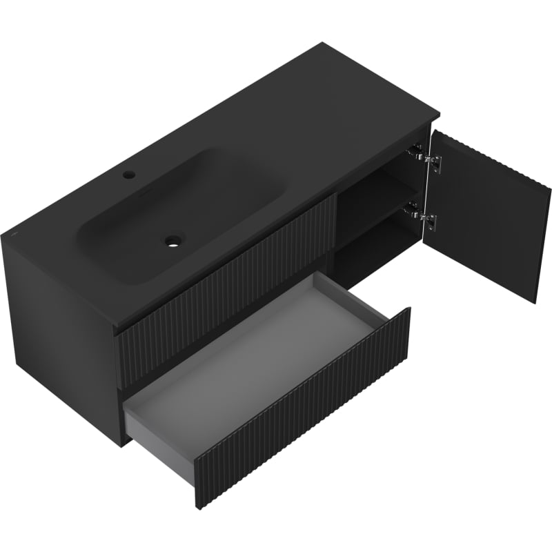 Mexen Rivel szafka łazienkowa 120 cm z umywalką Vela lewą, 2S, 1D, ryflowana, czarna mat - 91A23-12047-3-BBFFF71-W23L71