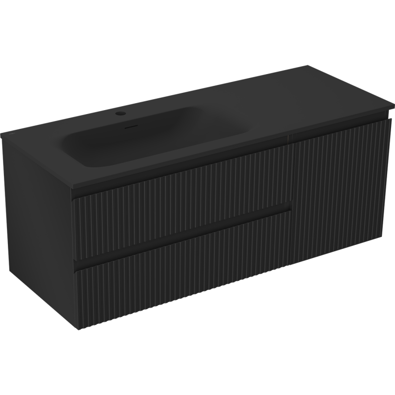 Mexen Rivel mueble de baño 120 cm con lavabo Vela izquierdo, 2S, 1D, acanalado, negro mate - 91A23-12047-3-BBFFF71-W23L71