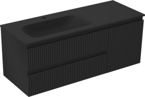 Mexen Rivel 120 cm bathroom cabinet with Vela left sink, 2 drawers, 1 door, fluted, matte black - 91A23-12047-3-BBFFF71-W23L71