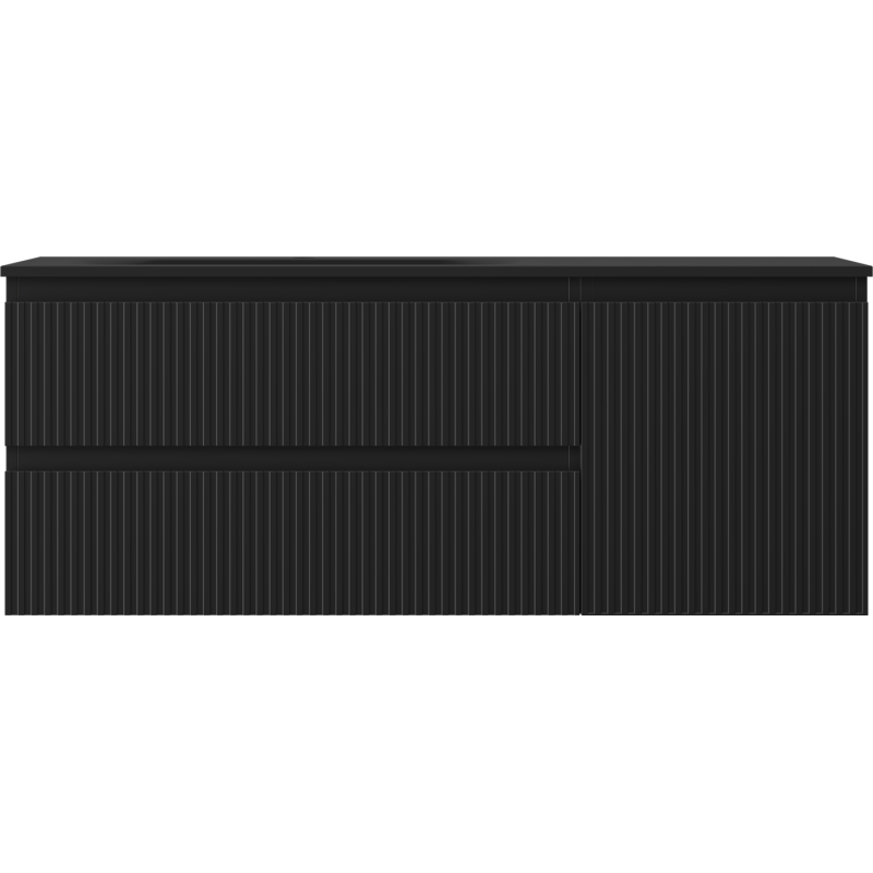 Mexen Rivel badkamerkast 120 cm met wastafel Vela links, 2S, 1D, geribbeld, zwart mat - 91A23-12047-3-BBFFF71-W23L71