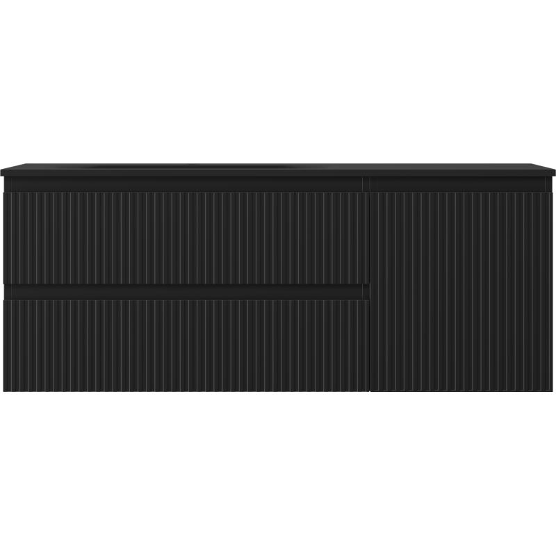 Mexen Rivel mueble de baño 120 cm con lavabo Vela izquierdo, 2S, 1D, acanalado, negro mate - 91A23-12047-3-BBFFF71-W23L71