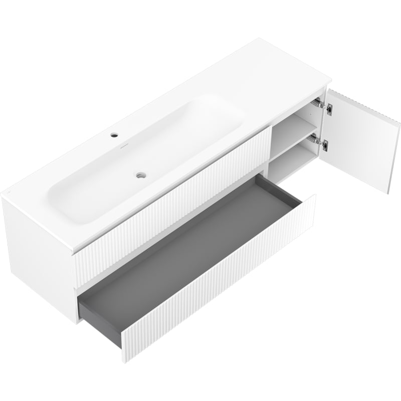 Mexen Rivel 160 cm bathroom cabinet with Vela left sink, 2S, 1D, grooved, matte white - 91A23-16047-3-BBFFF01-W23L01