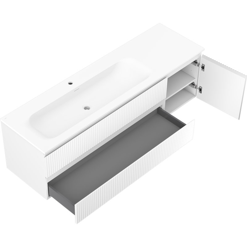 Mexen Rivel armário de casa de banho 160 cm com lavatório Vela esquerdo, 2S, 1D, canelado, branco mate