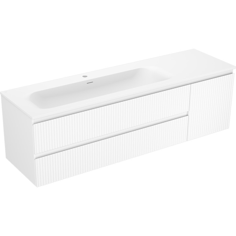 Mexen Rivel badkamerkast 160 cm met wastafel Vela links, 2 lades, 1 deur, geribbeld, wit mat - 91A23-16047-3-BBFFF01-W23L01