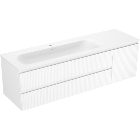Mexen Rivel 160 cm bathroom cabinet with Vela left sink, 2S, 1D, grooved, matte white - 91A23-16047-3-BBFFF01-W23L01