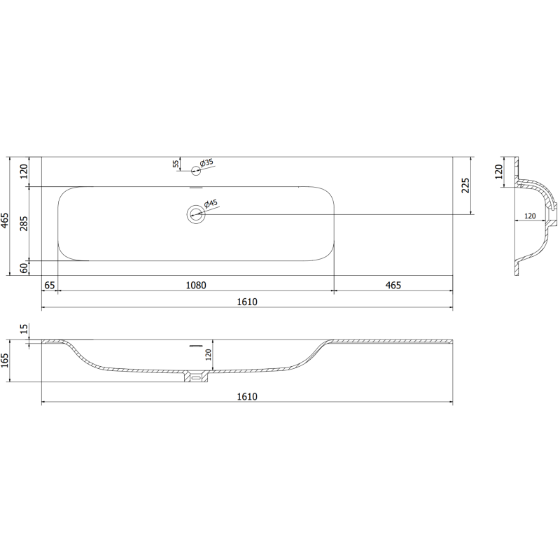 Mexen Rivel szafka łazienkowa 160 cm z umywalką Vela lewą, 2S, 1D, ryflowana, szara mat/biała mat - 91A23-16047-3-BBFFF62-W23L01