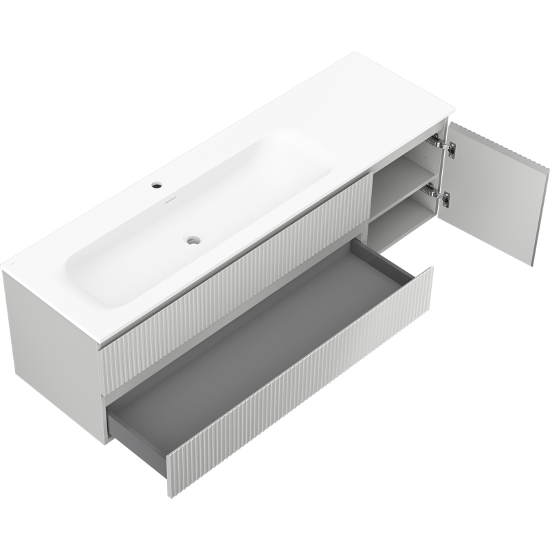 Mexen Rivel armadietto da bagno 160 cm con lavabo Vela sinistro, 2S, 1D, scanalato, grigio opaco/bianco opaco