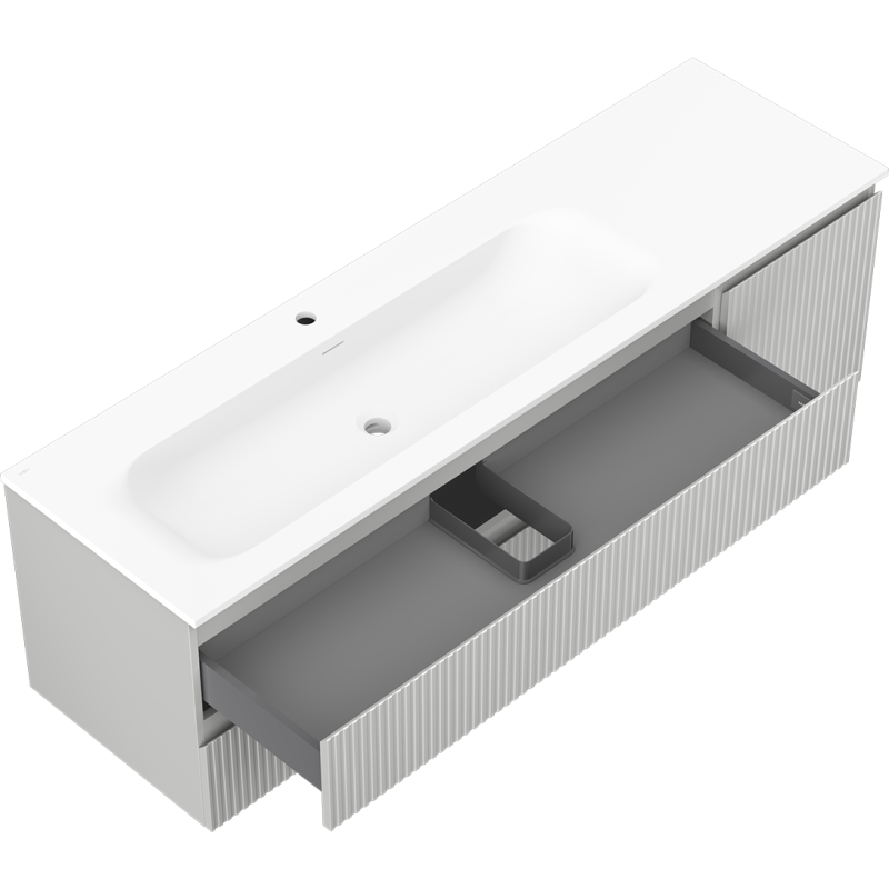 Mexen Rivel armadietto da bagno 160 cm con lavabo Vela sinistro, 2S, 1D, scanalato, grigio opaco/bianco opaco