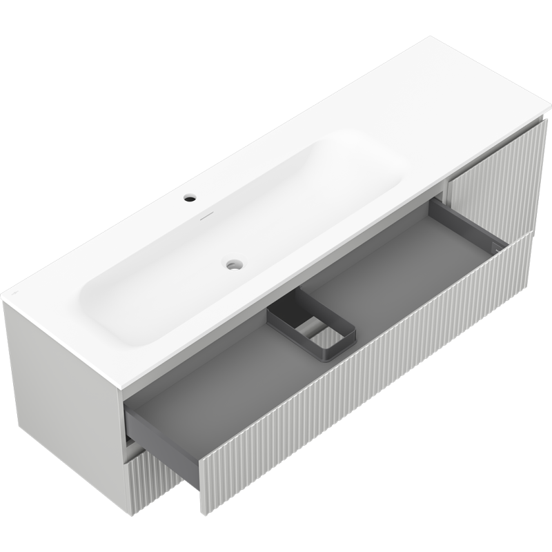 Mexen Rivel meuble de salle de bain 160 cm avec lavabo Vela gauche, 2S, 1D, rainuré, gris mat/blanc mat