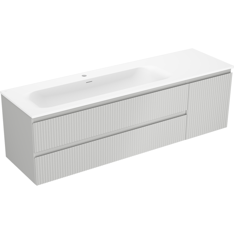 Mexen Rivel armadietto da bagno 160 cm con lavabo Vela sinistro, 2S, 1D, scanalato, grigio opaco/bianco opaco