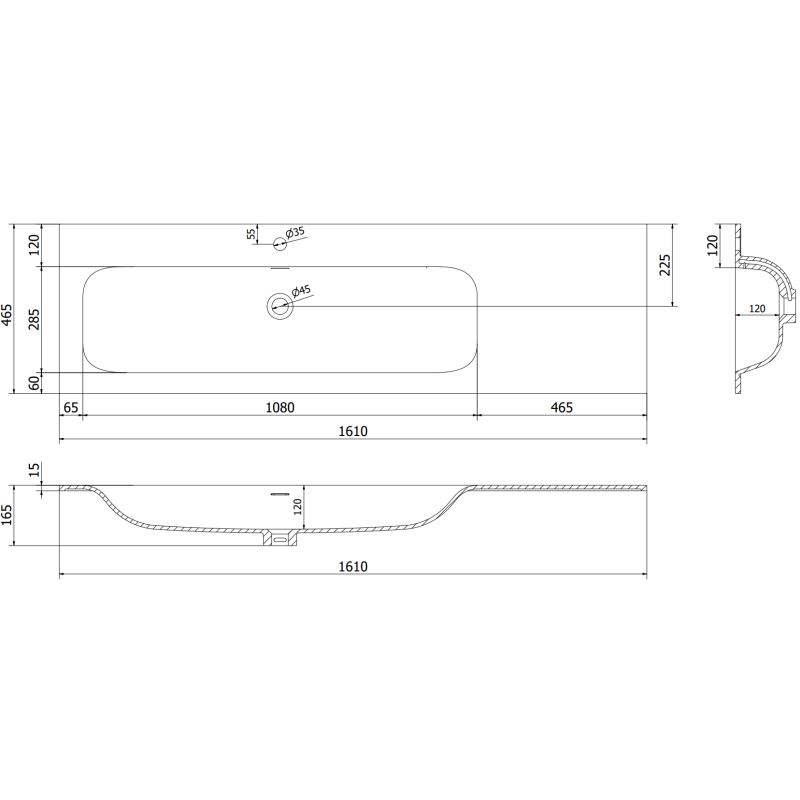 Mexen Rivel ντουλάπι μπάνιου 160 cm με νιπτήρα Vela αριστερό, 2S, 1D, αυλακωτό,
