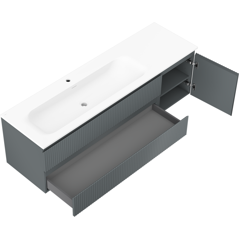 Mexen Rivel armario de baño de 160 cm con lavabo Vela izquierdo, 2S, 1D, acanalado, grafito/blanco mate