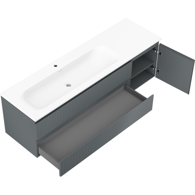 Mexen Rivel badkamerkast 160 cm met wastafel Vela links, 2L, 1D, gegroefd, grafiet/wit mat - 91A23-16047-3-BBFFF66-W23L01