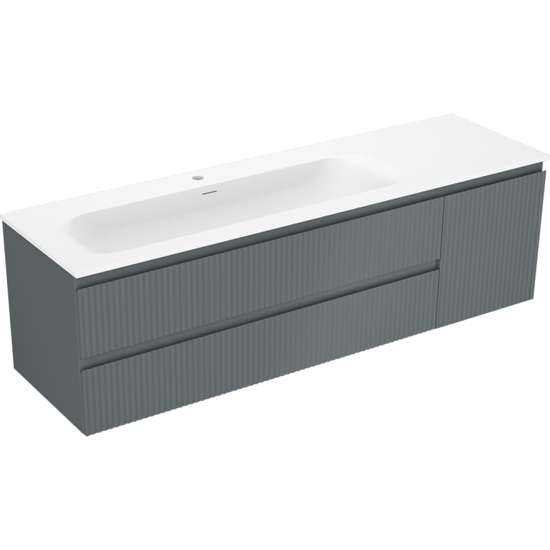 Mexen Rivel szafka łazienkowa 160 cm z umywalką Vela lewą, 2S, 1D, ryflowana, grafit/biała mat - 91A23-16047-3-BBFFF66-W23L01