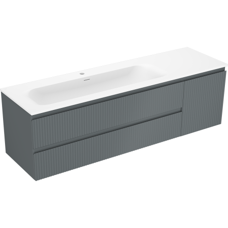 Mexen Rivel armoire de salle de bains 160 cm avec lavabo Vela gauche, 2S, 1D, cannelée, graphite/blanc mat