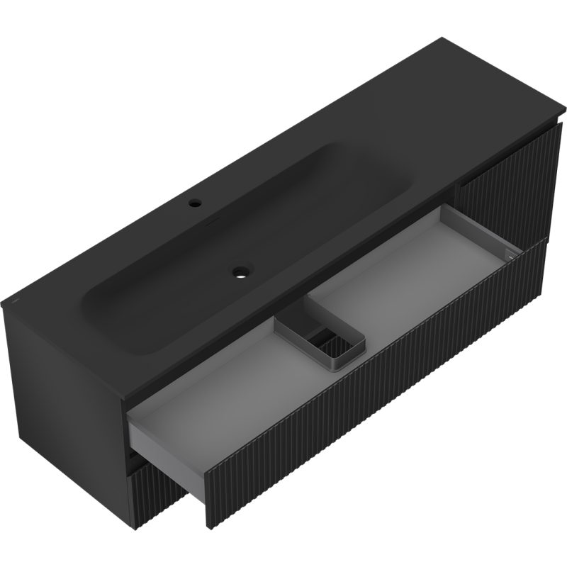 Mexen Rivel gabinete de baño de 160 cm con lavabo Vela izquierdo, 2S, 1D, acanalado, negro mate - 91A23-16047-3-BBFFF71-W23L71