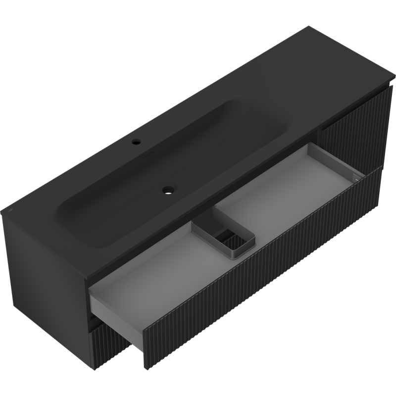 Mexen Rivel mobile da bagno 160 cm con lavabo Vela sinistro, 2S, 1D, scanalato, nero opaco - 91A23-16047-3-BBFFF71-W23L71