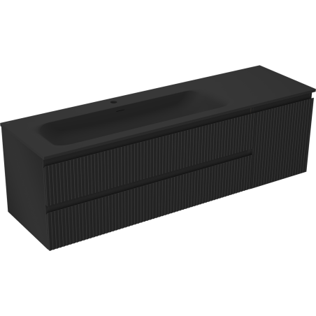 Mexen Rivel Badezimmerschrank 160 cm mit Waschbecken Vela links, 2S, 1D, gerillt, schwarz matt - 91A23-16047-3-BBFFF71-W23L71