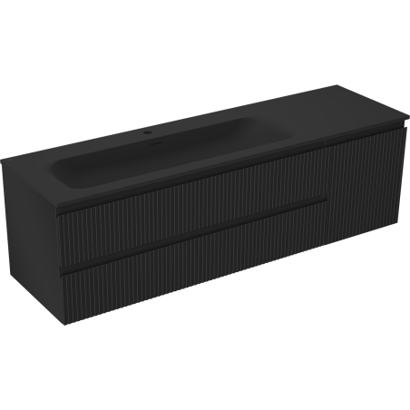 Mexen Rivel bathroom cabinet 160 cm with Vela left sink, 2S, 1D, fluted, black matte - 91A23-16047-3-BBFFF71-W23L71