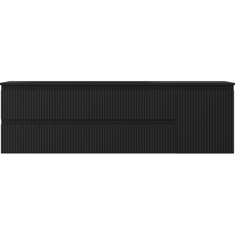 Mexen Rivel badkamerkast 160 cm met wastafel Vela links, 2S, 1D, geribbeld, zwart mat - 91A23-16047-3-BBFFF71-W23L71