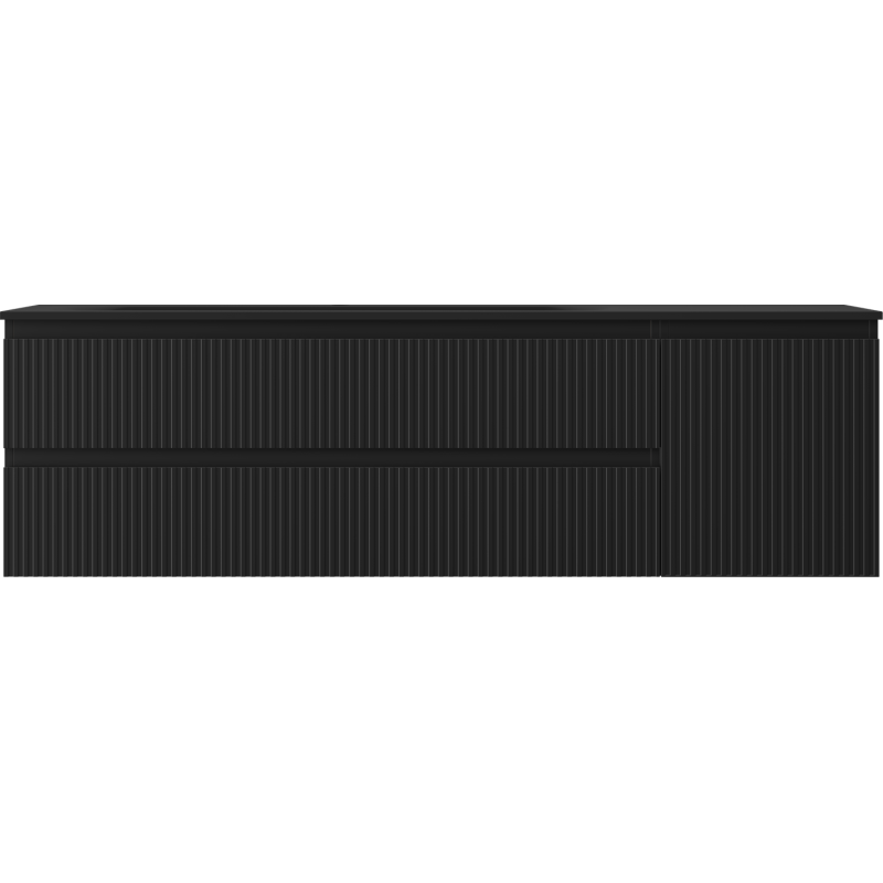 Mexen Rivel gabinete de baño de 160 cm con lavabo Vela izquierdo, 2S, 1D, acanalado, negro mate - 91A23-16047-3-BBFFF71-W23L71