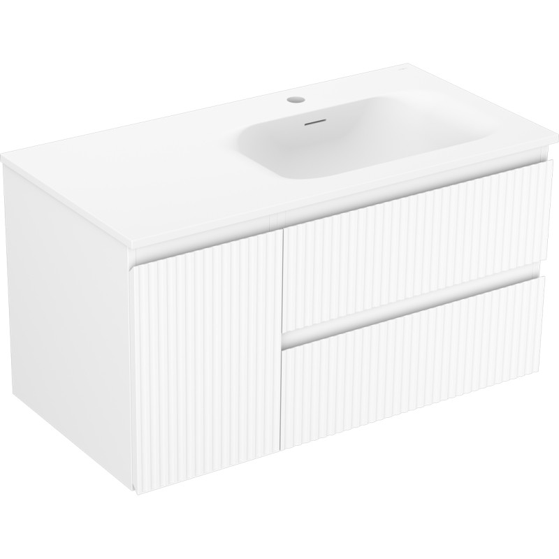 Mexen Rivel meuble de salle de bain 90 cm avec lavabo Vela à droite, 2S, 1D, rainuré, blanc mat - 91A23-09047-3-BBFFF01-W23P01