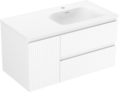 Mexen Rivel Badezimmerschrank 90 cm mit Waschbecken Vela rechts, 2S, 1D, gerillt, weiß matt - 91A23-09047-3-BBFFF01-W23P01