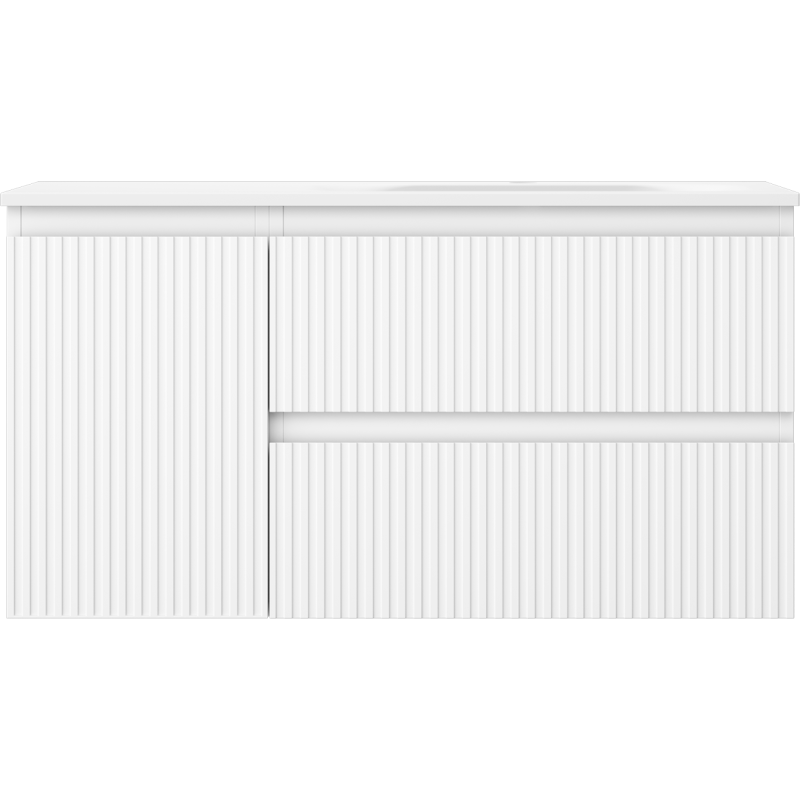 Mexen Rivel armário de casa de banho 90 cm com lavatório Vela direito, 2S, 1D, canelado, branco mate