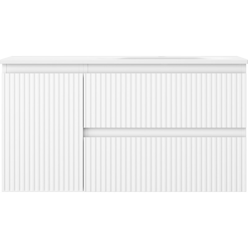 Mexen Rivel badkamerkast 90 cm met wastafel Vela rechts, 2L, 1D, gegroefd, wit mat - 91A23-09047-3-BBFFF01-W23P01