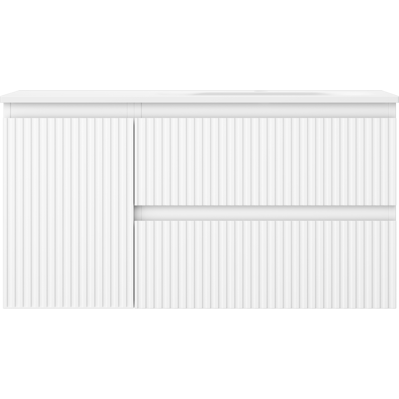 Mexen Rivel bathroom cabinet 90 cm with Vela right sink, 2S, 1D, grooved, white matte - 91A23-09047-3-BBFFF01-W23P01