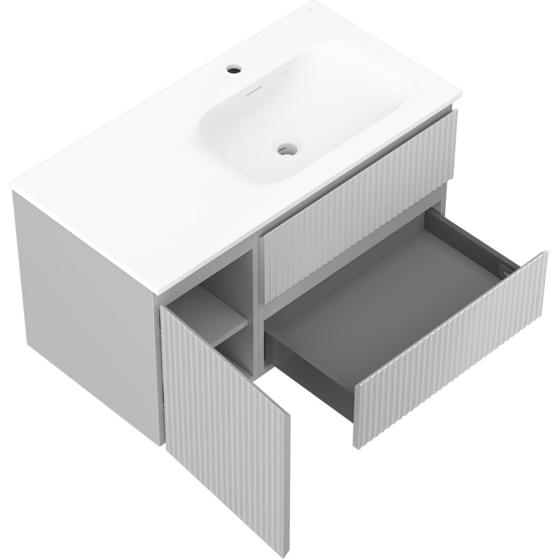 Mexen Rivel badkamerkast 90 cm met wastafel Vela rechts, 2S, 1D, gefreesd, grijs mat/wit mat - 91A23-09047-3-BBFFF62-W23P01